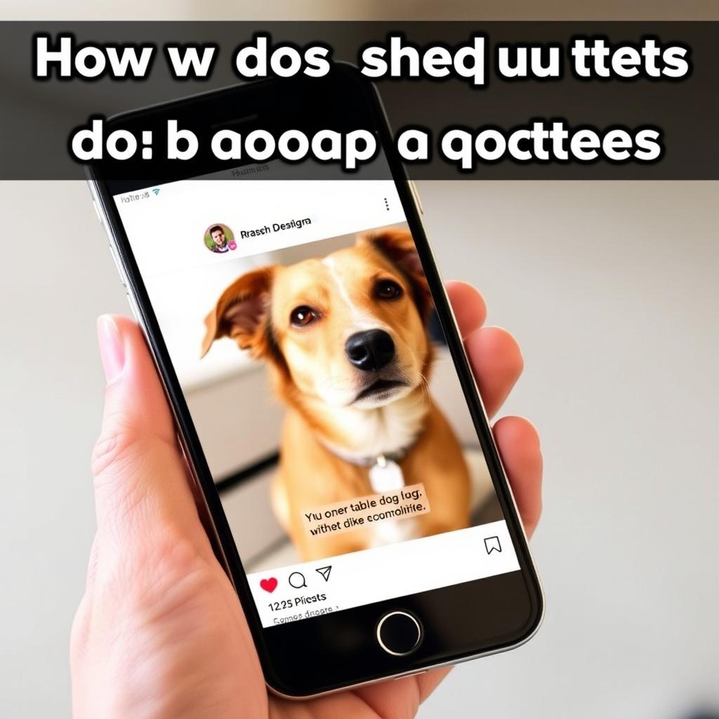 Ein Smartphone zeigt ein Foto eines Hundes mit einem kurzen Hundespruch als Caption - Hunde Zitate & Sprüche für Social Media Ein Smartphone zeigt ein Foto eines Hundes mit einem kurzen Hundespruch als Caption - Hunde Zitate & Sprüche für Social Media